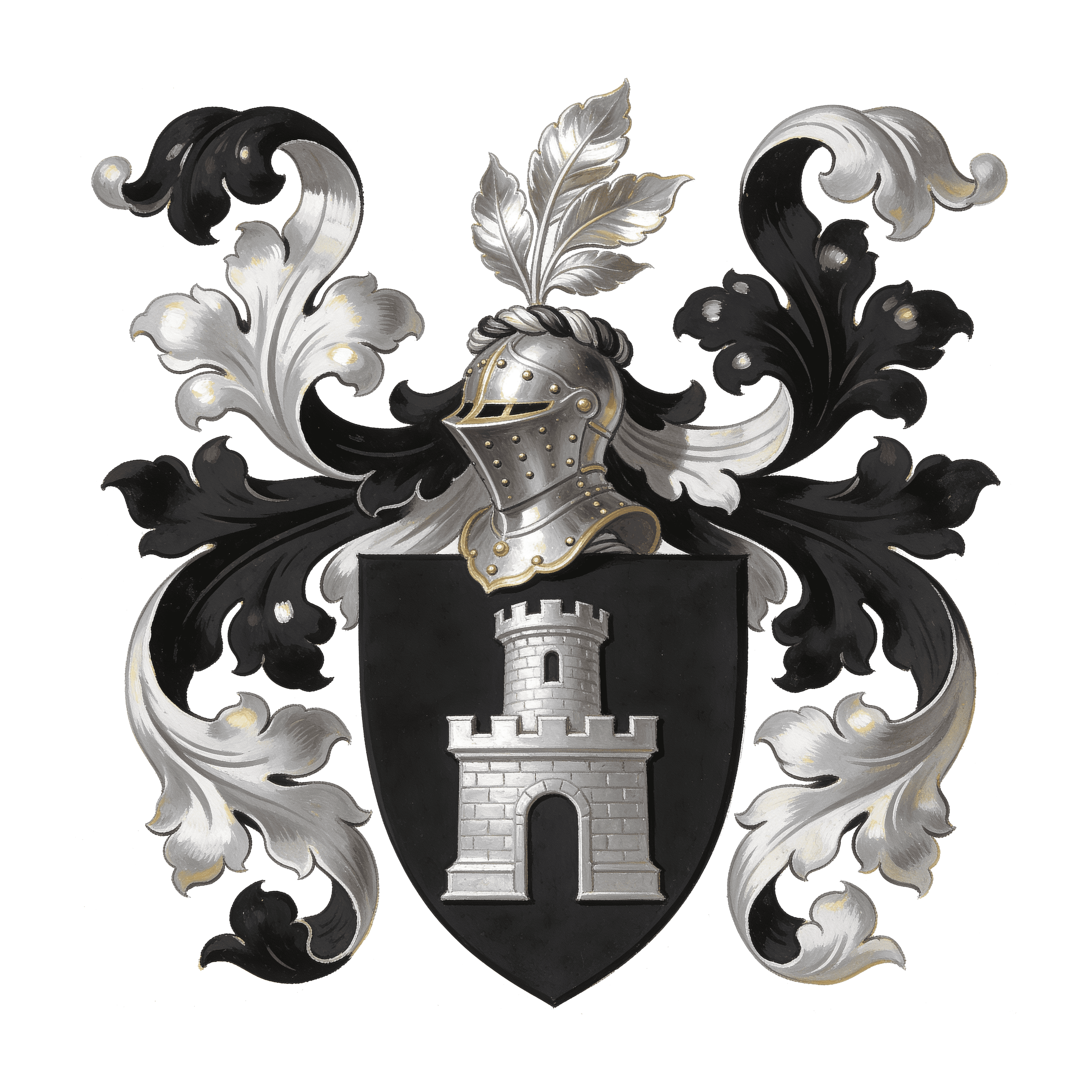 Example heraldic family crest style, in the English heraldic tradition